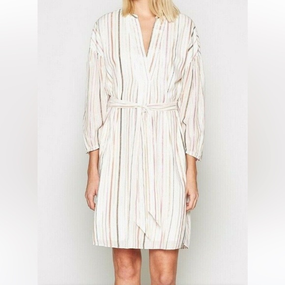 Joie Dresses & Skirts - NWOT JOIE Semra Metallic Striped Belted Cotton Dress in Porcelain Multi